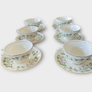 Homer Laughlin Eggshell Georgian Cotillion Tea Cup Saucer Set 6 Magnolia‎ Floral